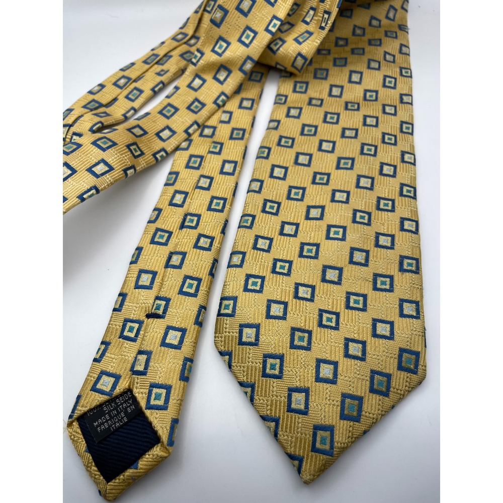 Canali Mens Gold Blue Geometric Square Silk Tie Made in Italy Luxury Necktie